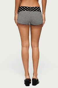 Edikted Presley Stripe & Polka Dot Foldover Shorts