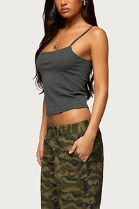 Edikted Camo Denim Low Rise Bermuda Shorts