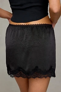 Steve Madden Cindi Lace Trim Satin Mini Skirt