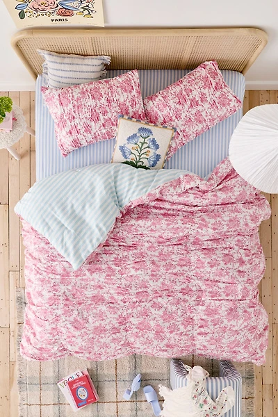 Fancy Toile & Striped Reversible Comforter Set