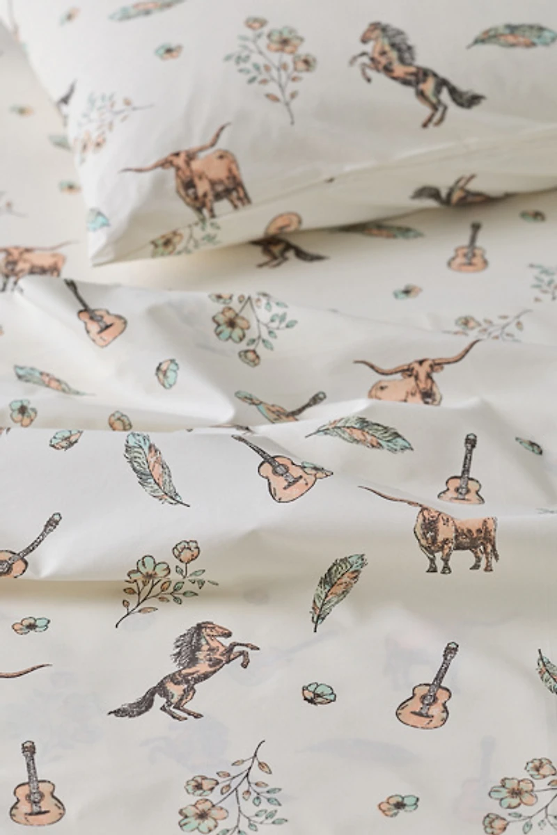 Watercolor Cowgirls Cotton Percale Sheet Set
