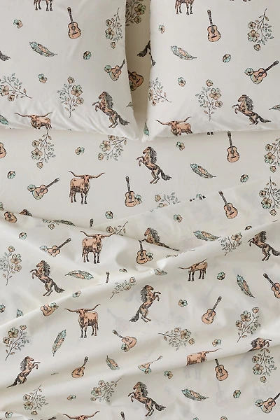 Watercolor Cowgirls Cotton Percale Sheet Set