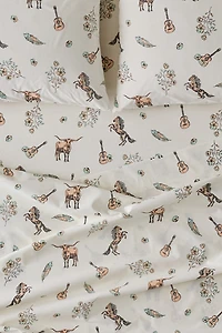 Watercolor Cowgirls Cotton Percale Sheet Set