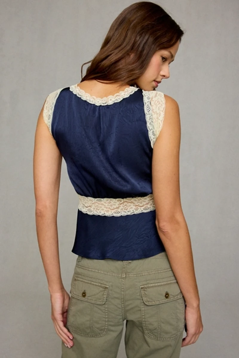 Steve Madden Ellinor Lace Trim Satin Cami
