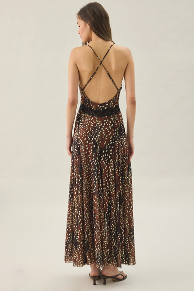 Steve Madden Em Doe Print Lace Trim Maxi Dress