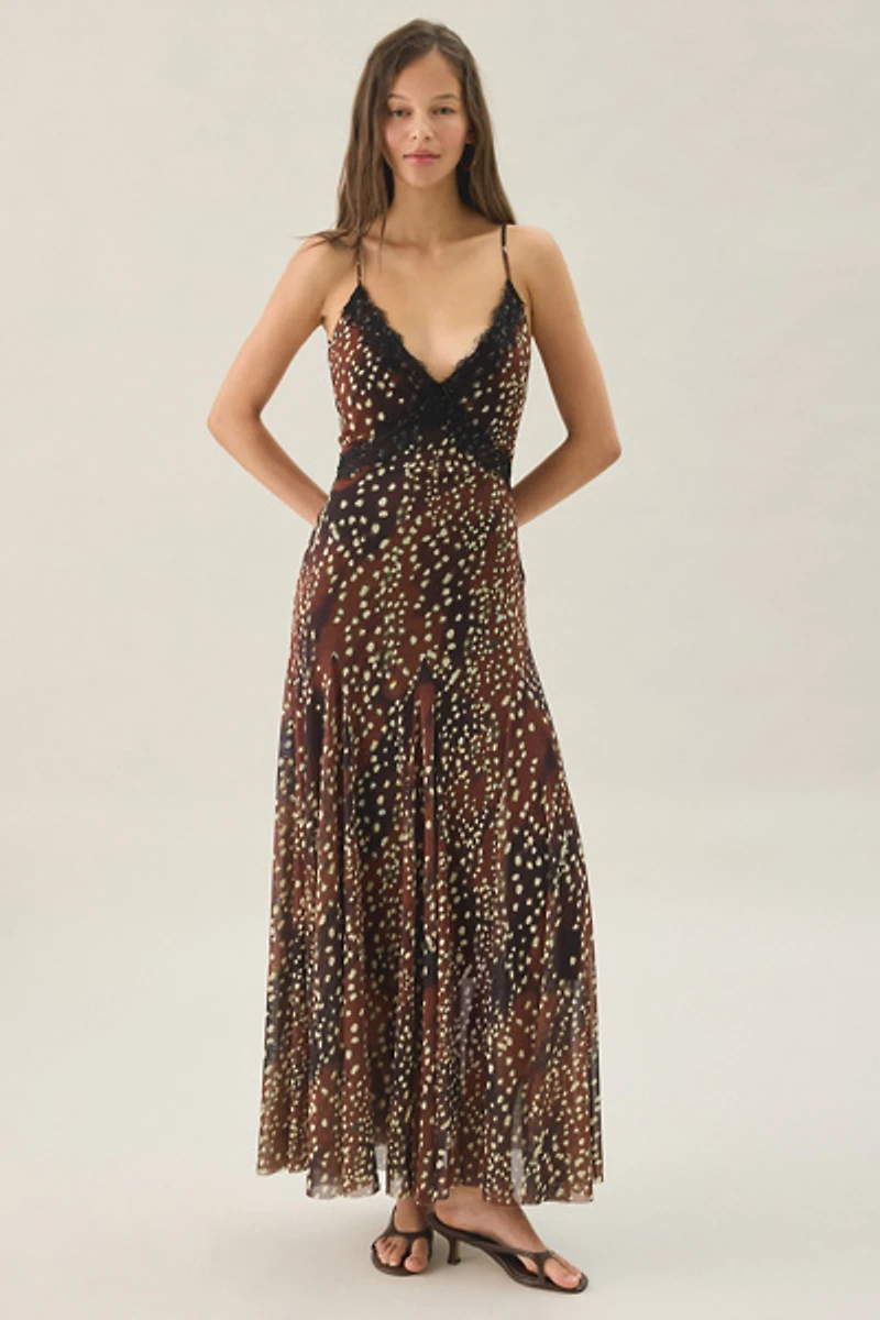 Steve Madden Em Doe Print Lace Trim Maxi Dress