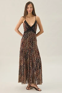 Steve Madden Em Doe Print Lace Trim Maxi Dress