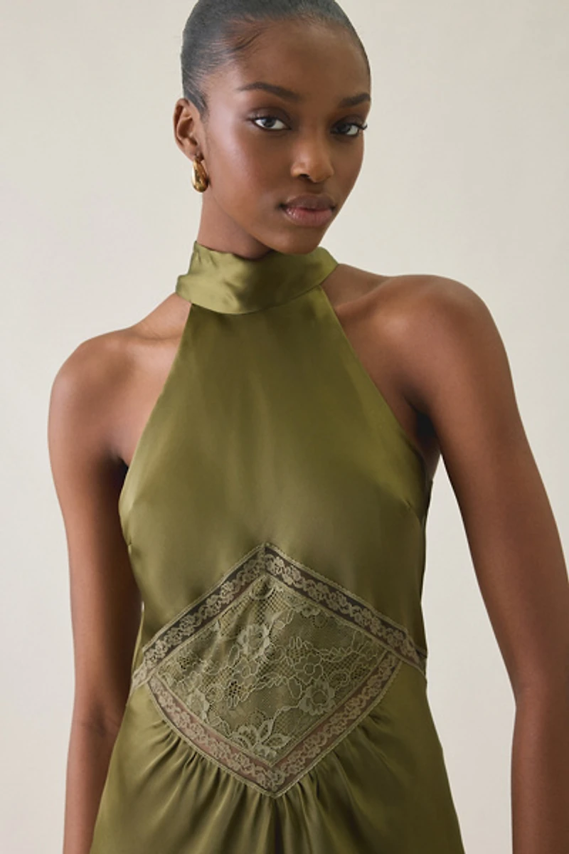 Steve Madden Emmalie High Neck Satin Maxi Dress
