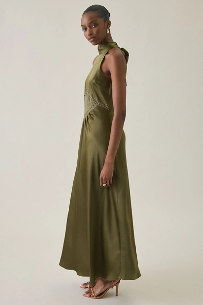 Steve Madden Emmalie High Neck Satin Maxi Dress