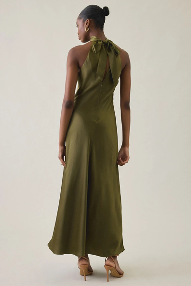 Steve Madden Emmalie High Neck Satin Maxi Dress