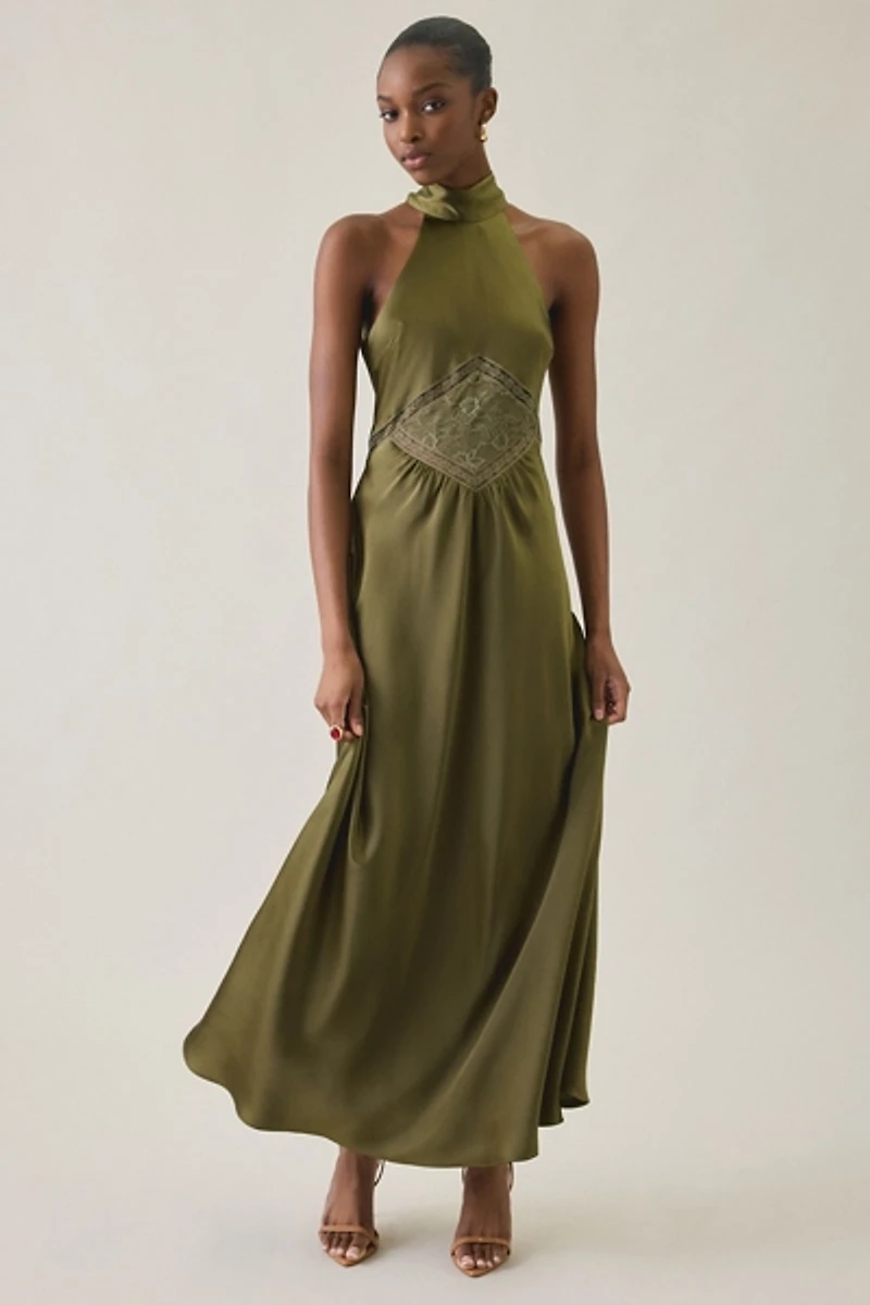 Steve Madden Emmalie High Neck Satin Maxi Dress
