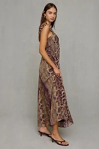 Steve Madden Estela Snakeskin Chiffon Flutter Sleeve Maxi Dress