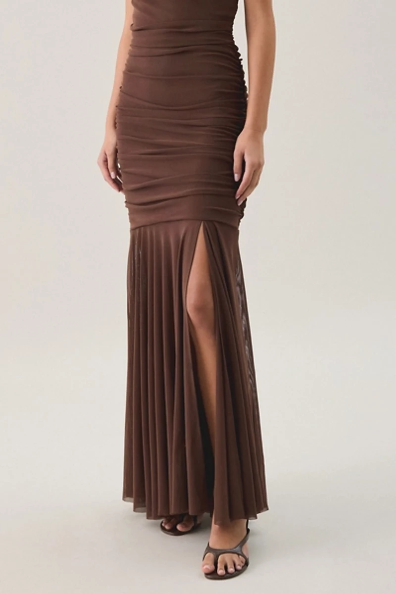 Steve Madden Evera Gathered Mesh Halter Neck Maxi Dress
