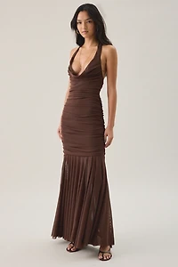 Steve Madden Evera Gathered Mesh Halter Neck Maxi Dress