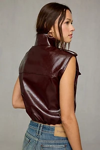 Steve Madden Luxie Funnel Neck Faux Leather Vest