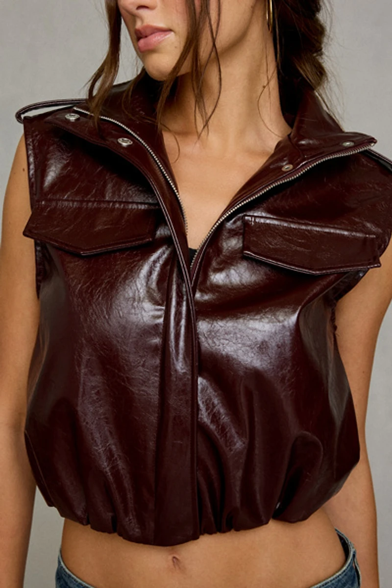 Steve Madden Luxie Funnel Neck Faux Leather Vest