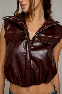 Steve Madden Luxie Funnel Neck Faux Leather Vest