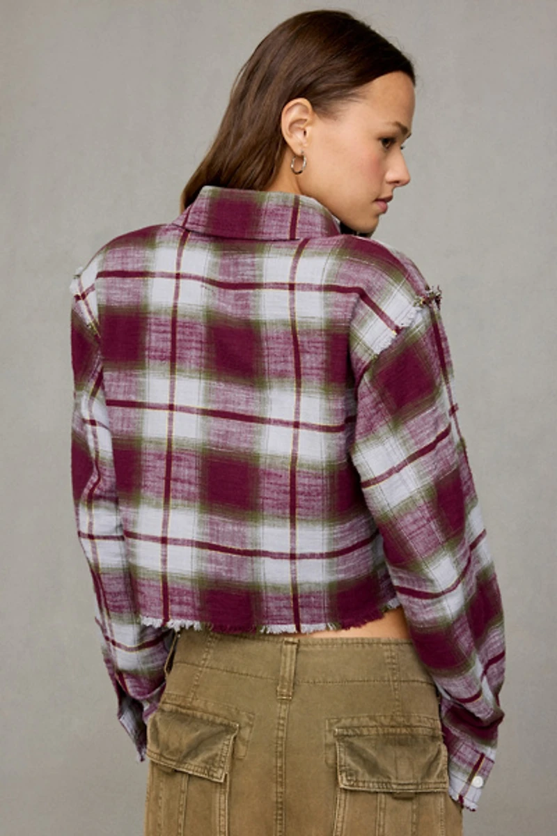Steve Madden Marlow Cropped Flannel Shirt Jacket