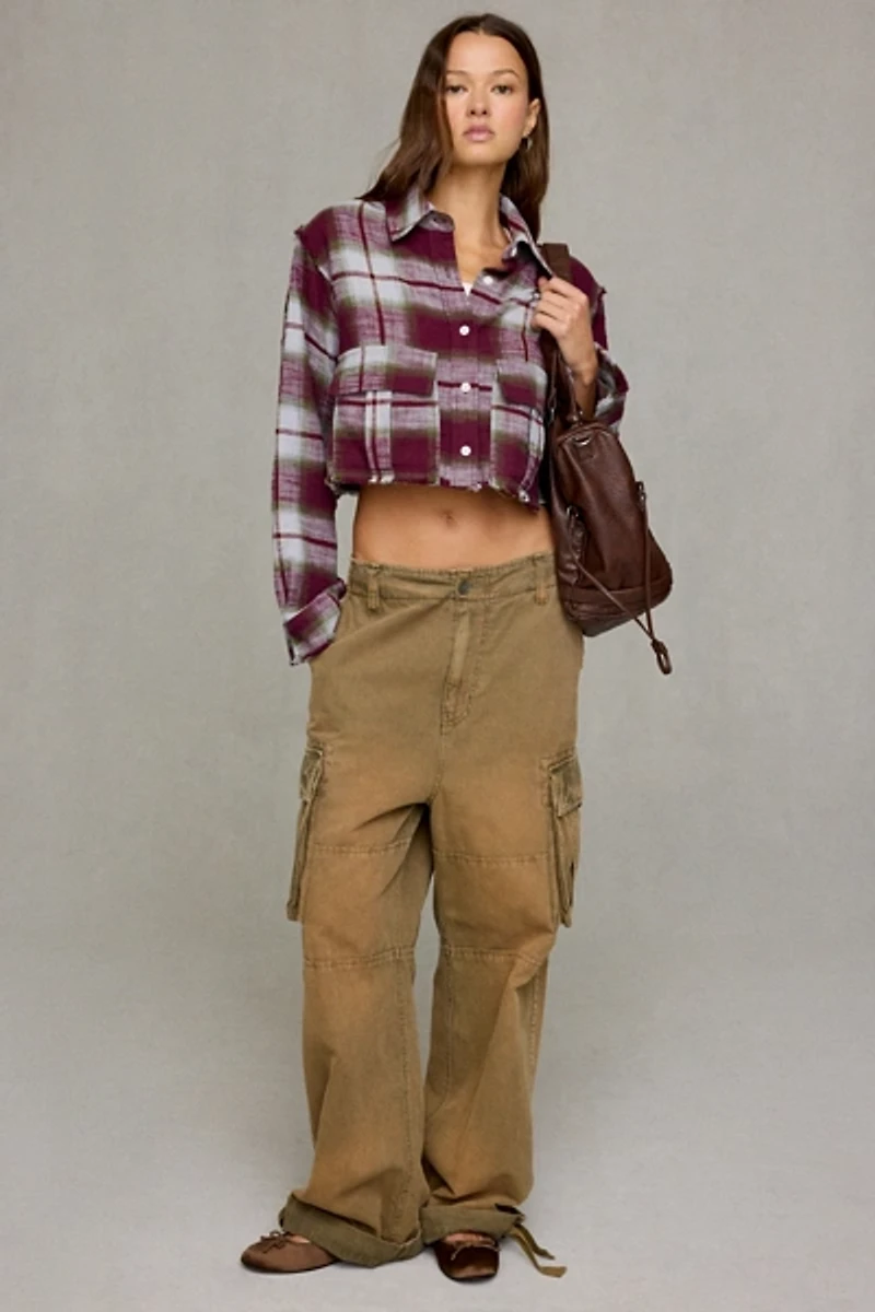 Steve Madden Marlow Cropped Flannel Shirt Jacket