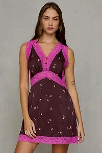 Steve Madden Savanna Lace Trim Slip Mini Dress