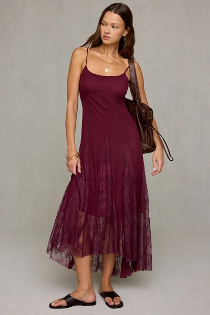 Steve Madden Vita Lace Godet Hanky Hem Midi Dress