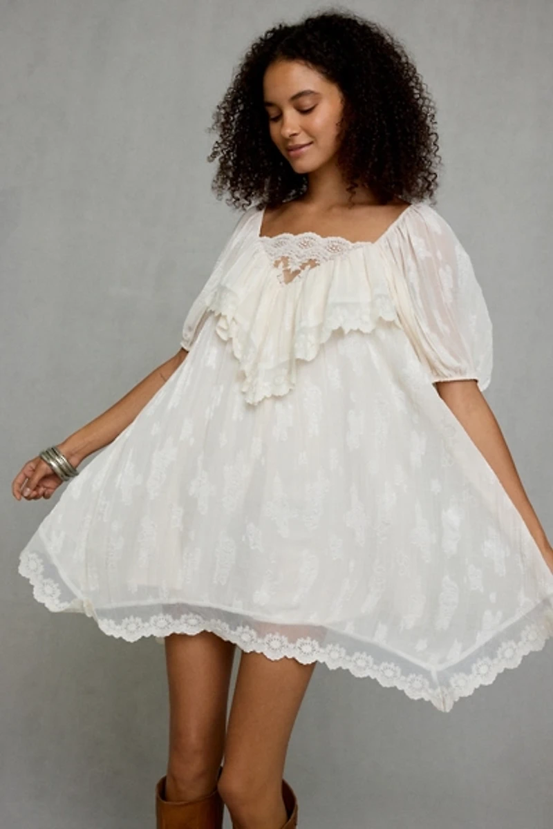 Steve Madden Vickie Lace Trim Babydoll Mini Dress