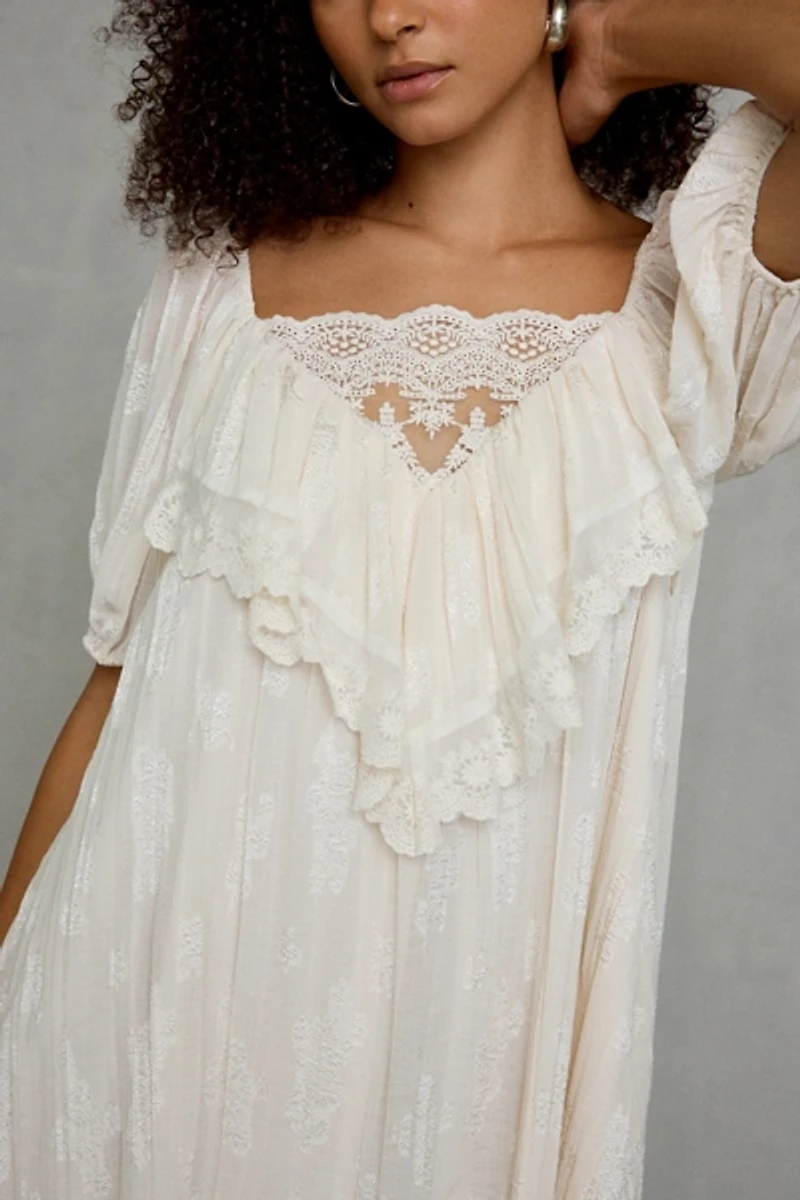 Steve Madden Vickie Lace Trim Babydoll Mini Dress