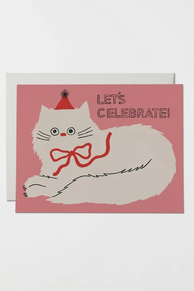 Red Cap Let's Celebrate Cat Greeting Card
