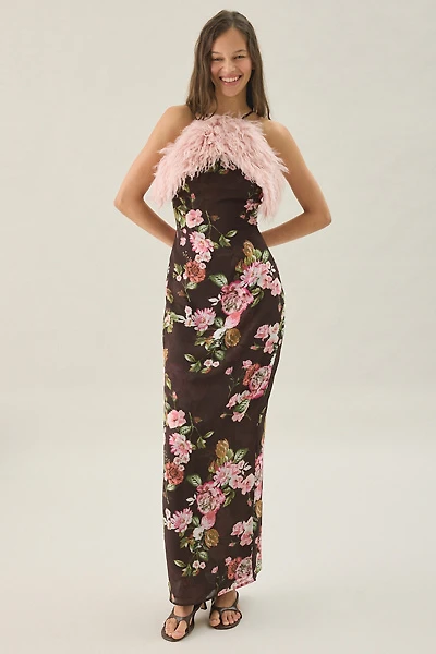 AFRM Jeffries Faux Fur Trim High Neck Maxi Dress