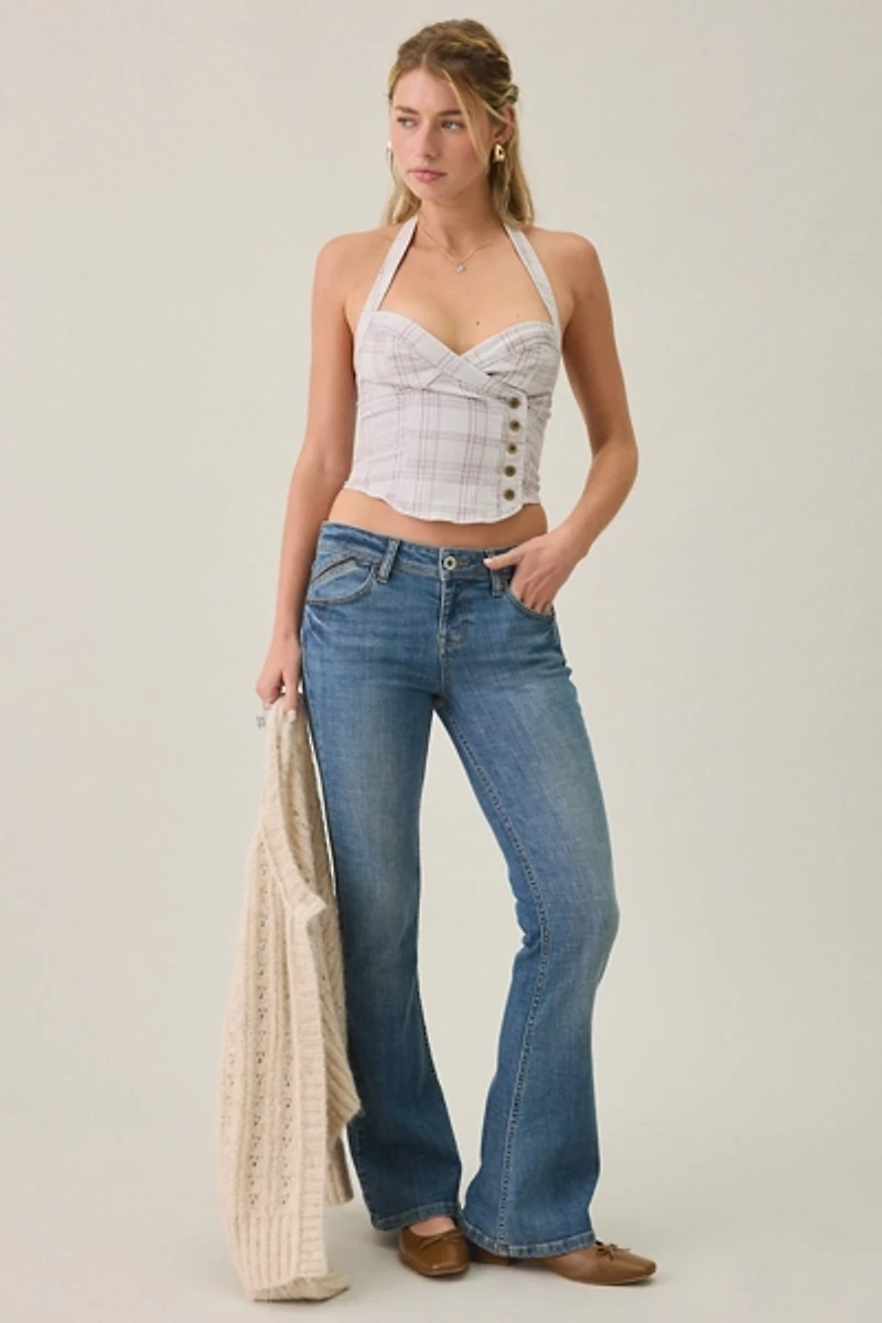 BDG Marceline Asymmetric Wrap Button-Front Halter Top