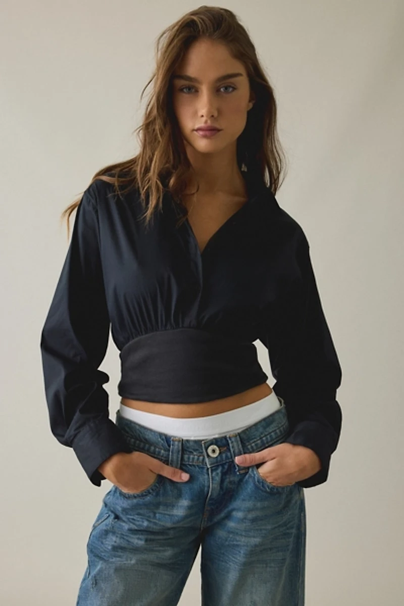 BDG The Mix Cropped Button-Down Shirt