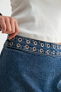 Jemina Denim Orbit Grommet Micro Skirt