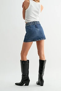 Jemina Denim Orbit Grommet Micro Skirt