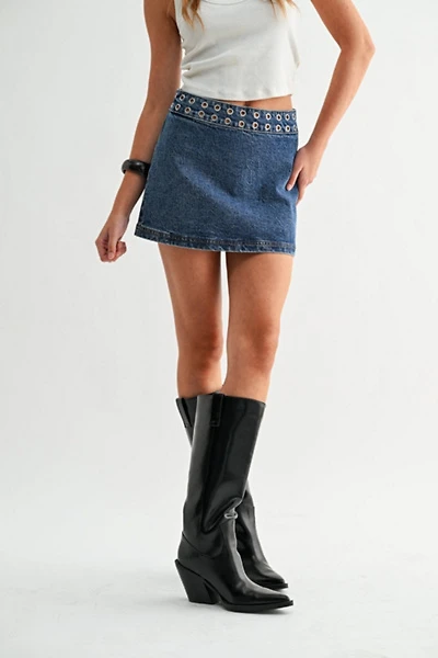 Jemina Denim Orbit Grommet Micro Skirt