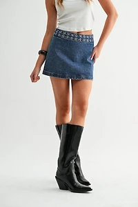 Jemina Denim Orbit Grommet Micro Skirt