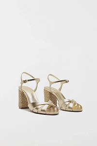 Schutz Keefa Raffia High Block Heeled Sandals