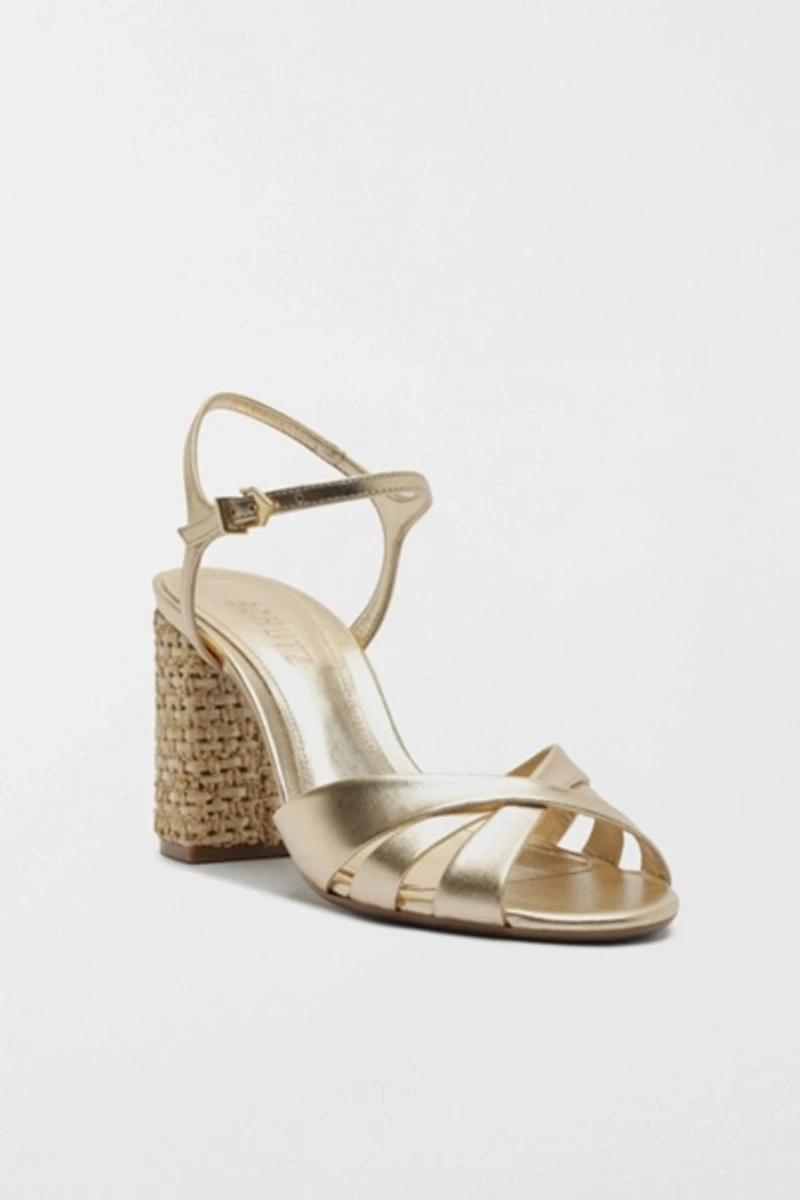 Schutz Keefa Raffia High Block Heeled Sandals