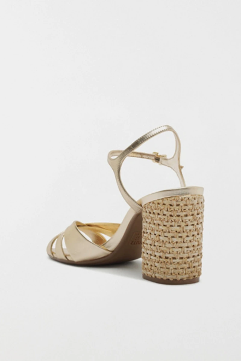 Schutz Keefa Raffia High Block Heeled Sandals