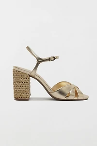 Schutz Keefa Raffia High Block Heeled Sandals