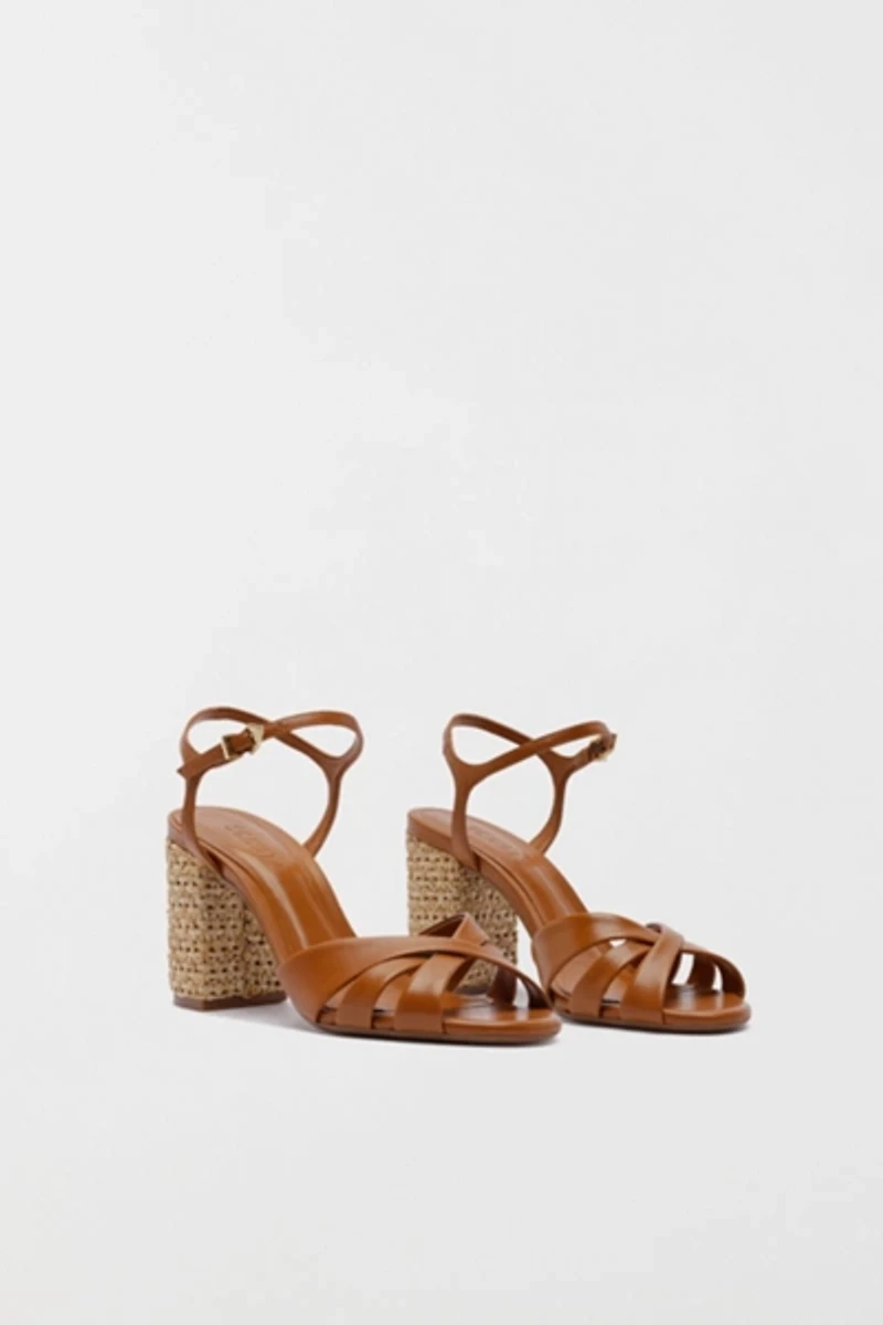Schutz Keefa Raffia High Block Heeled Sandals