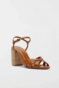 Schutz Keefa Raffia High Block Heeled Sandals
