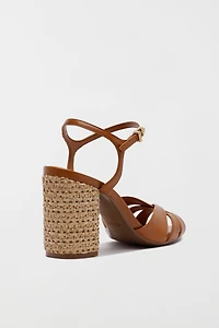 Schutz Keefa Raffia High Block Heeled Sandals