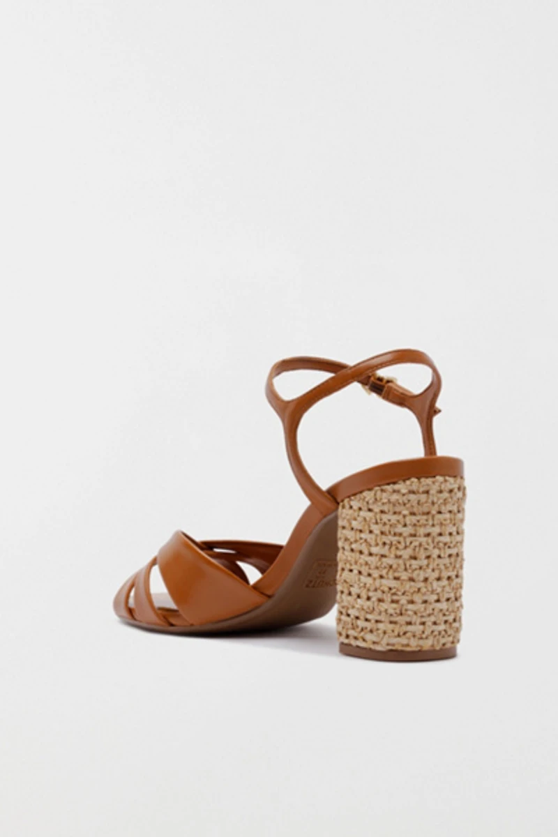 Schutz Keefa Raffia High Block Heeled Sandals
