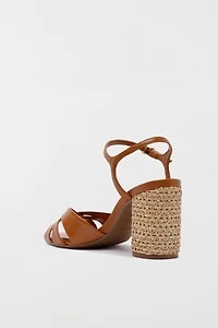 Schutz Keefa Raffia High Block Heeled Sandals