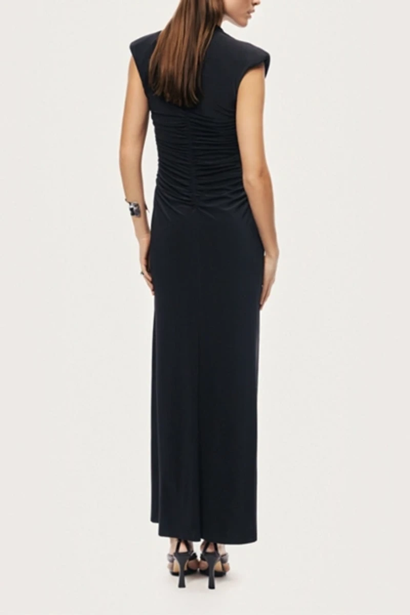 Nocturne Ruched Deep V-Neck Maxi Dress