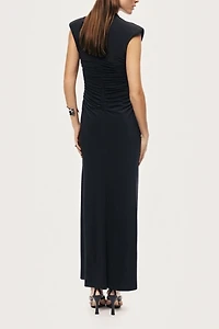 Nocturne Ruched Deep V-Neck Maxi Dress