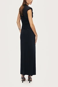 Nocturne Ruched Deep V-Neck Maxi Dress