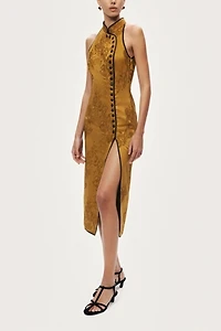 Nocturne High Neck Button Detail Midi Dress