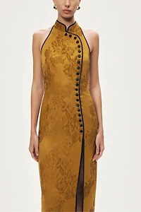 Nocturne High Neck Button Detail Midi Dress