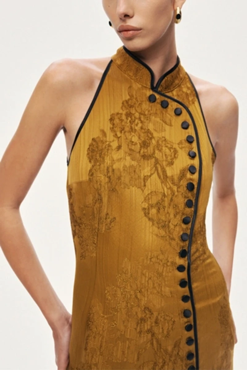 Nocturne High Neck Button Detail Midi Dress